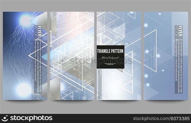Set of modern vector flyers. Abstract blurred vector background with triangles, lines and dots.