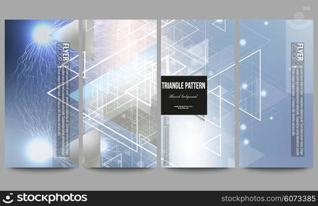 Set of modern vector flyers. Abstract blurred vector background with triangles, lines and dots.