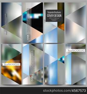 Set of modern vector flyers. Abstract multicolored background, blurred nature landscapes, geometric vector, triangular style illustration