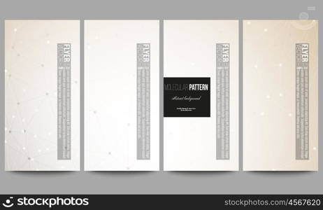 Set of modern vector flyers. Abstract polygonal low poly backdrop with connecting dots and lines, connection structure. Vector or digital science background