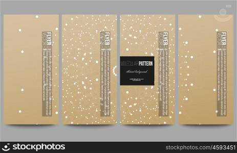 Set of modern vector flyers. Abstract polygonal low poly backdrop with connecting dots and lines, golden background, connection structure. Digital or science vector