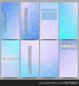 Set of modern vector flyers. Abstract white circles on light blue background, vector illustration