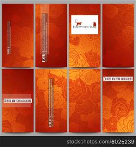 Set of modern vector flyers. Chinese new year background. Floral design with red monkeys, vector illustration