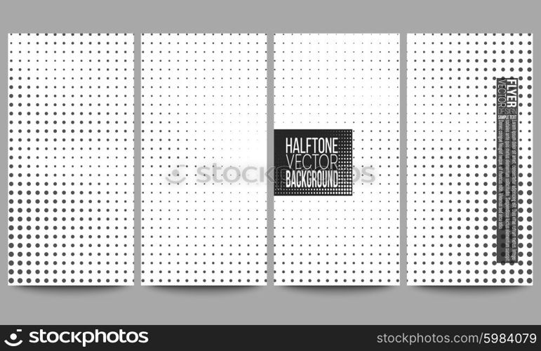 Set of modern vector flyers. Halftone background. Black dots on white. Set of modern vector flyers. Halftone vector background. Abstract halftone effect with black dots on white background.