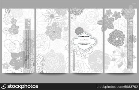 Set of modern vector flyers. Hand drawn floral doodle pattern, abstract vector background