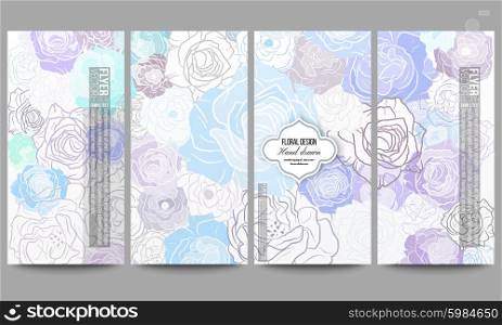 Set of modern vector flyers. Hand drawn floral doodle pattern, abstract vector background