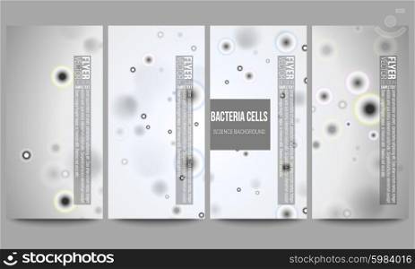 Set of modern vector flyers. Molecular research, illustration of cells in gray, science vector background.