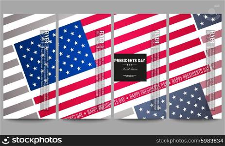 Set of modern vector flyers. Presidents day background, abstract poster with american flag, vector illustration