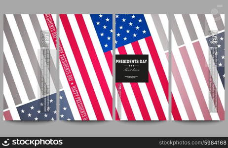 Set of modern vector flyers. Presidents day background with american flag, abstract vector illustration