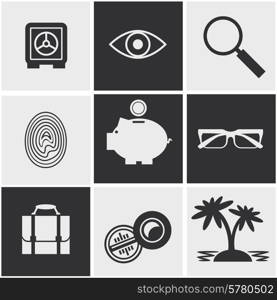 Set of money, finance, banking icons black and white color