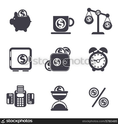 Set of money, finance, banking icons in black color