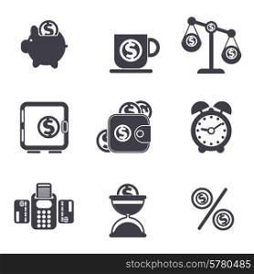 Set of money, finance, banking icons in black color