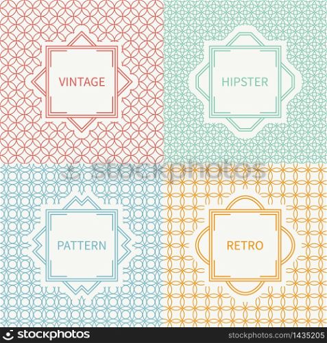 Set of mono line seamless pattern with circle, round. Vintage frames in red, green, blue, gold. Wrapping paper. Background. Greeting cards, wedding invitations. Labels, badges.. Set of mono line seamless pattern with circle, round. Vintage frames in red, green, blue, gold. Wrapping paper. Background. Texture for greeting cards, wedding invitations. Labels, badges.