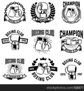 Set of monochrome boxing club emblems on white background. Design elements for logo, label, emblem, sign. Vector illustration