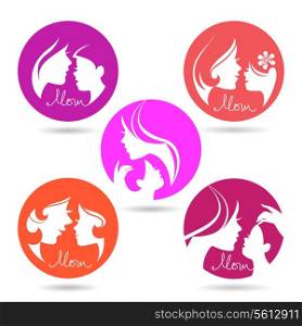 Set of mother and baby silhouette symbols. Happy Mother&rsquo;s Day icons