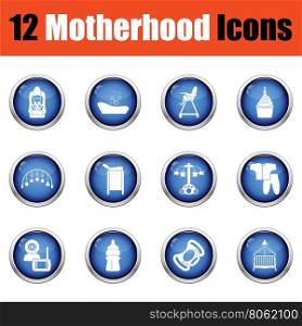 Set of motherhood icons. Glossy button design. Vector illustration.
