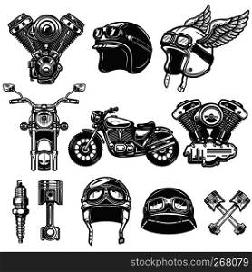 Set of motorcycle design elements. for logo, label, emblem, sign, poster, t shirt. Vector illustration