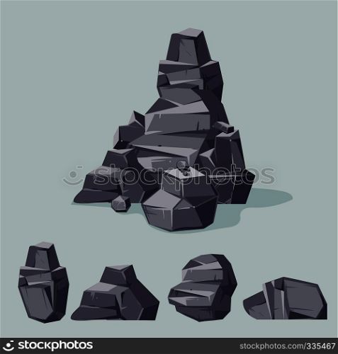 Set of mountain gray rocks. Cartoon isometric 3d flat style. Set of different boulders. Vector illustration. Set of mountain gray rocks. Cartoon isometric 3d flat style. Set of different boulders