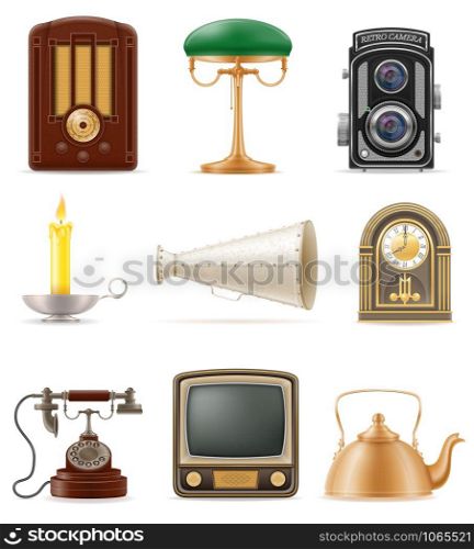 set of much objects retro old vintage icons stock vector illustration isolated on white background