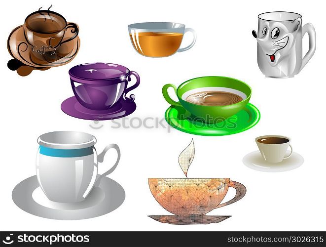 set of mugs isolated on white background