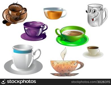 set of mugs isolated on white background