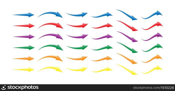 set of multi-colored arrows of different shapes and configurations. Simple stylized vector illustration, flat style