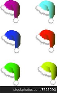 Set of multi-colored hats and caps for Santy. A vector illustration