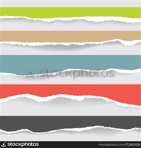 set of multicolor ripped paper and transparent background with space.