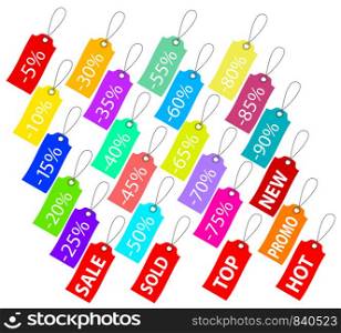 Set of multicolor sale tags on white, stock vector illustration