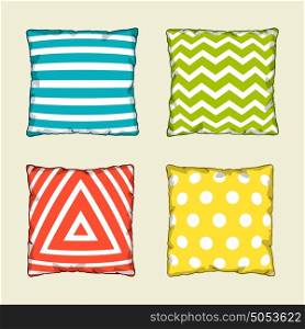 Set of multicolored decorative pillows. Sketch illustration. Set of multicolored decorative pillows. Sketch illustration.