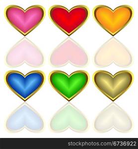 Set of multicoloured hearts.