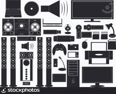 Set of multimedia devices illustrated on white background