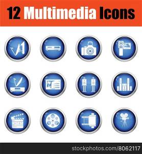 Set of multimedia icons. Glossy button design. Vector illustration.