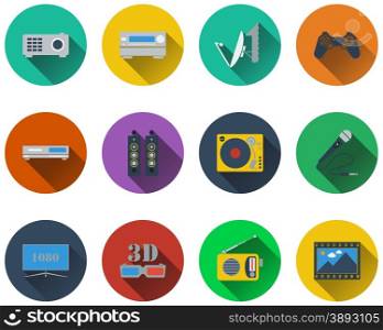 Set of multimedia icons in flat design. EPS 10 vector illustration with transparency.