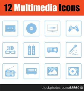 Set of multimedia icons. Set of multimedia icons. Blue frame design. Vector illustration.