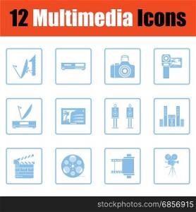 Set of multimedia icons. Set of multimedia icons. Blue frame design. Vector illustration.