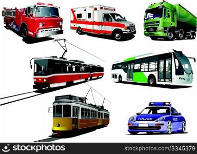 Set of municipal transport images. Vector illustration
