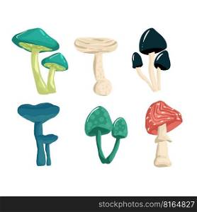 Set of mushrooms in the hand drawing style. Psychedelic abstract mushrooms, hippie style. Vector illustration isolated on a white background. Set of mushrooms in the hand drawing style. Psychedelic abstract mushrooms, hippie style. Vector illustration isolated on a white background.