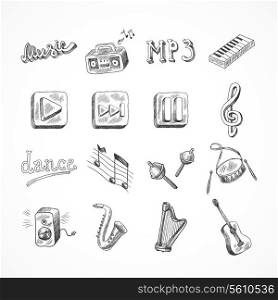 Set of music dance instruments hand drawn icons in sketch style vector illustration