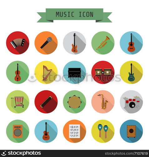 set of music icon, rock, acoustic, classical music, flat style