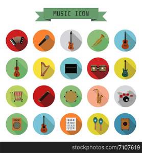 set of music icon, rock, acoustic, classical music, flat style