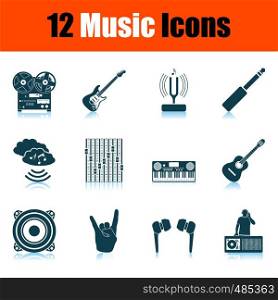 Set of Music Icons. Shadow Reflection Design. Vector Illustration.