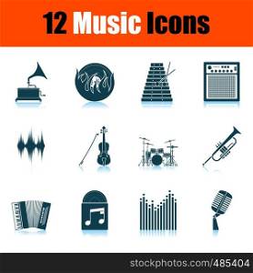 Set of Music Icons. Shadow Reflection Design. Vector Illustration.
