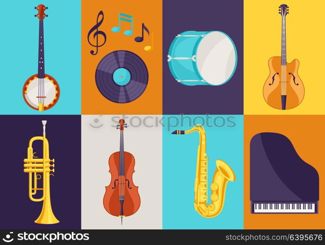 Set of musical instruments. Jazz, blues and classical music. Set of musical instruments. Jazz, blues and classical music.