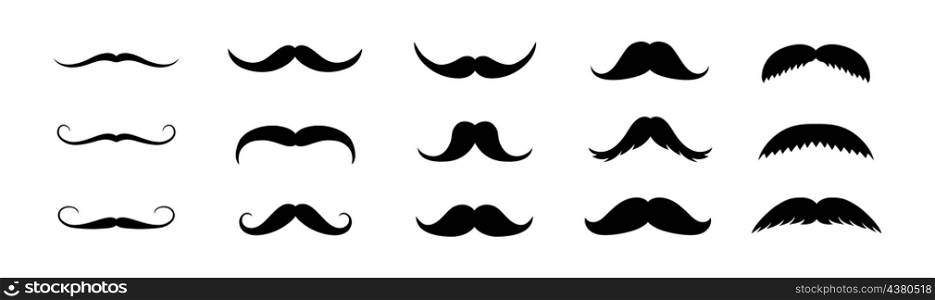 Set of mustache icon. Black mustache silhouette. Mens facial hair or beards. Collection of whisker for design on father day. vector illustration