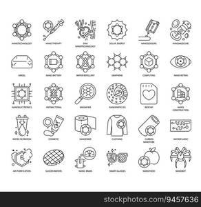 Set of Nanotechnology thin line icons for any web and app project.