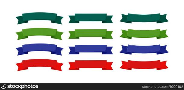 set of narrow color ribbons in flat style. set of narrow color ribbons in flat