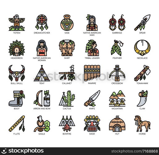 Set of native american thin line and pixel perfect icons for any web and app project.