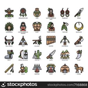 Set of native american thin line and pixel perfect icons for any web and app project.
