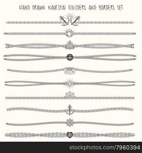Set of nautical ropes and chains decor elements. Hand drawn dividers and borders. Only free font used.